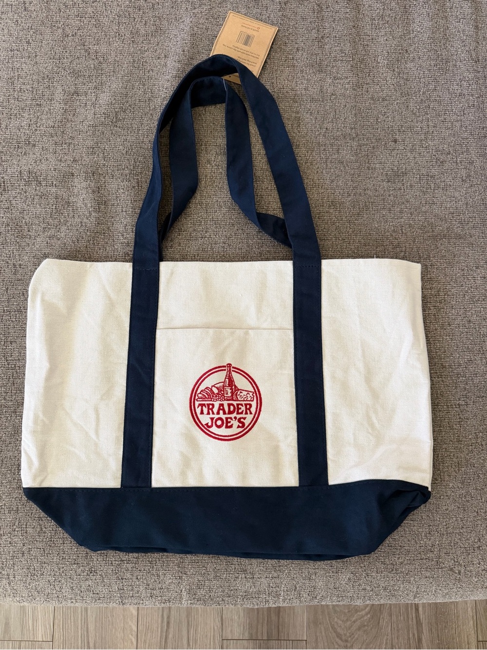 Trader Joe's Canvas Tote Bag in White and Navy